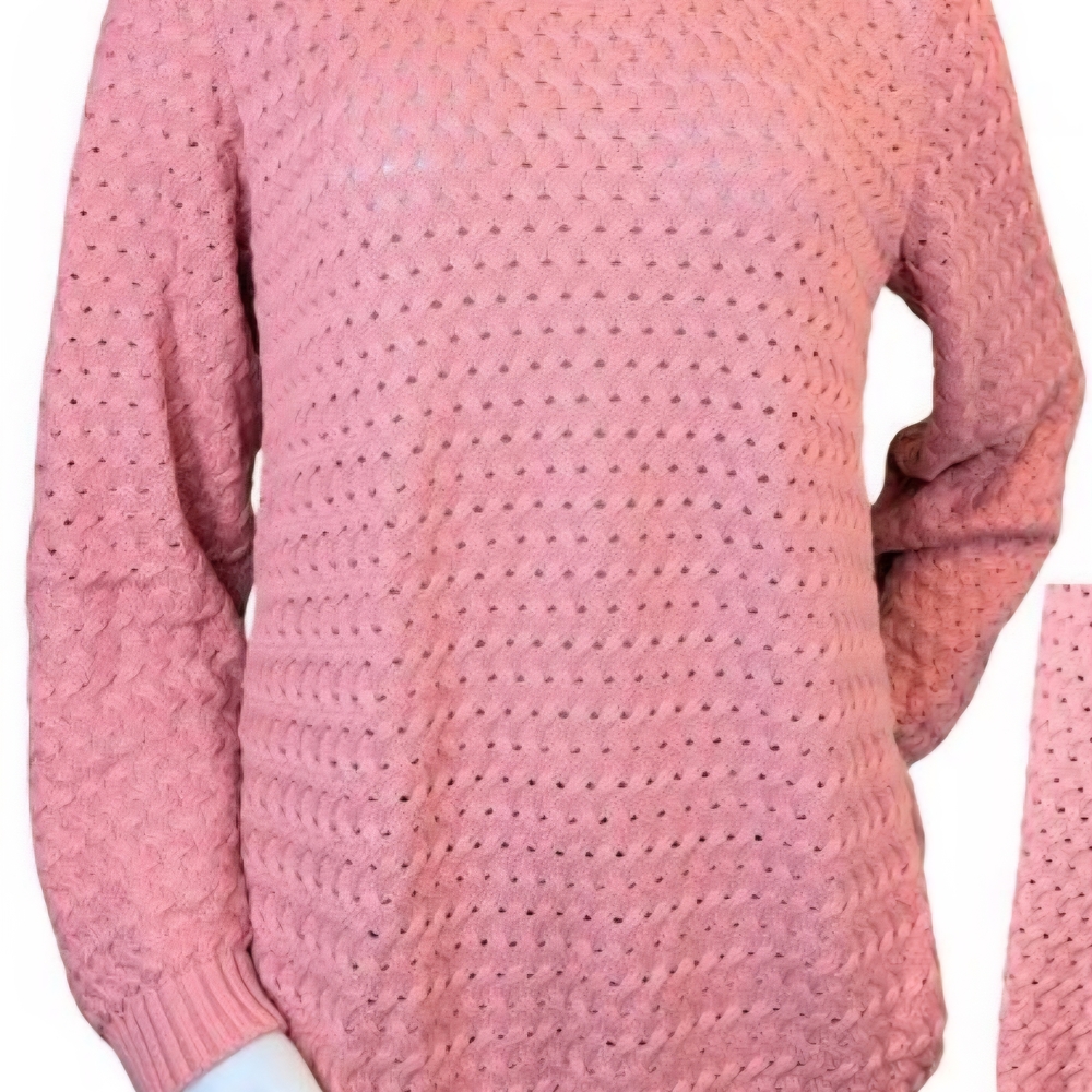 VENUS Dusty Rose Open-Knit Crew Sweater